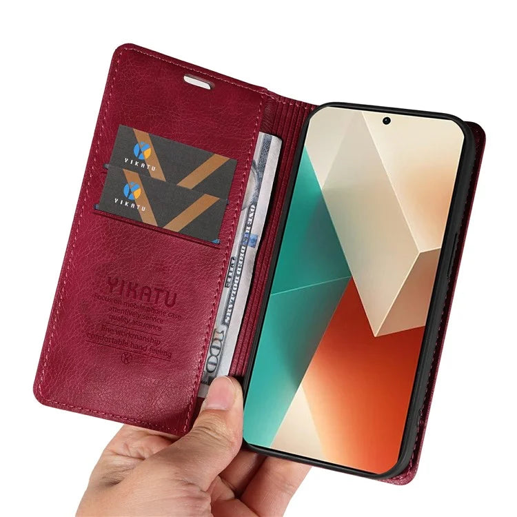 YIKATU YK-006 For Xiaomi Redmi Note 13 5G Case Litchi Texture Leather Wallet Phone Cover
