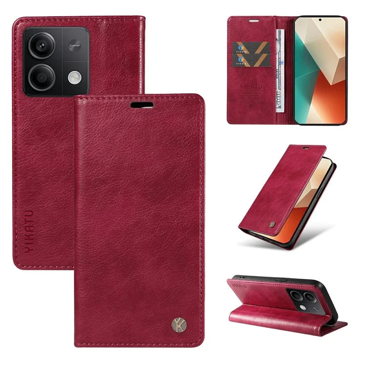 YIKATU YK-006 For Xiaomi Redmi Note 13 5G Case Litchi Texture Leather Wallet Phone Cover