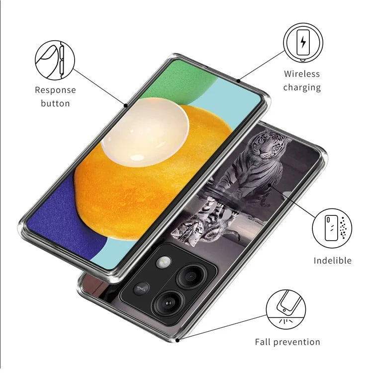 Phone Case for Xiaomi Redmi Note 13 5G Shell Pattern Printing Scratch-proof TPU Cover and Tiger