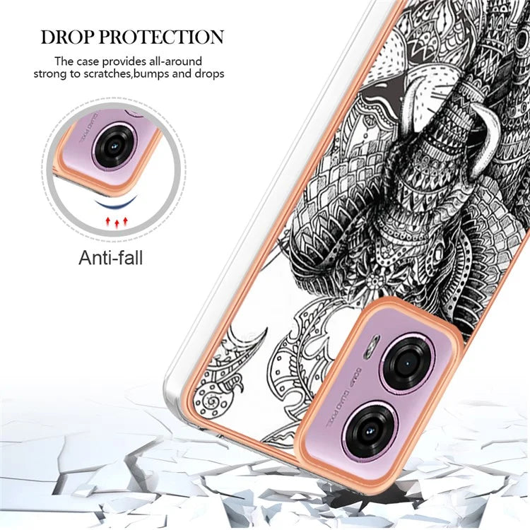 YB IMD Series-19 Style-D For Motorola Moto E14 4G / G04 4G / G04s 4G / G24 4G Case Electroplating IMD TPU Phone Cover