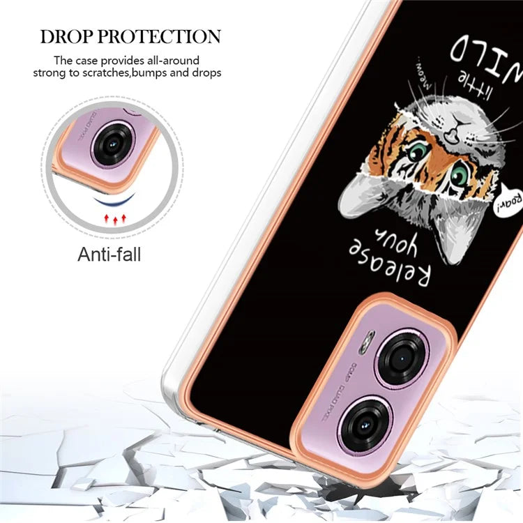 YB IMD Series-19 Style-D For Motorola Moto E14 4G / G04 4G / G04s 4G / G24 4G Case Electroplating IMD TPU Phone Cover