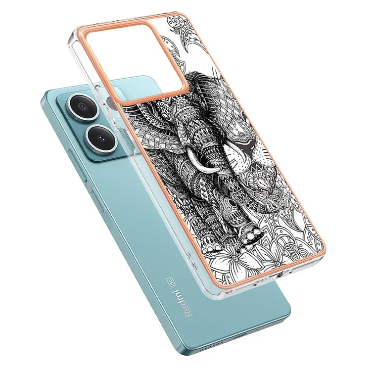 YB IMD Series-19 Style-D For Xiaomi Redmi Note 13 5G Case Pattern Printed Electroplating TPU Cover
