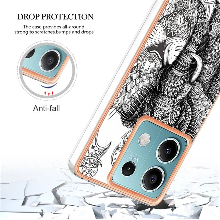 YB IMD Series-19 Style-D For Xiaomi Redmi Note 13 5G Case Pattern Printed Electroplating TPU Cover