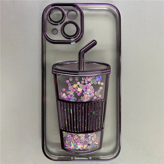 Anti-Drop Phone Cover for iPhone 14 Glittering Quicksand TPU Case Built-In Glass Lens Film