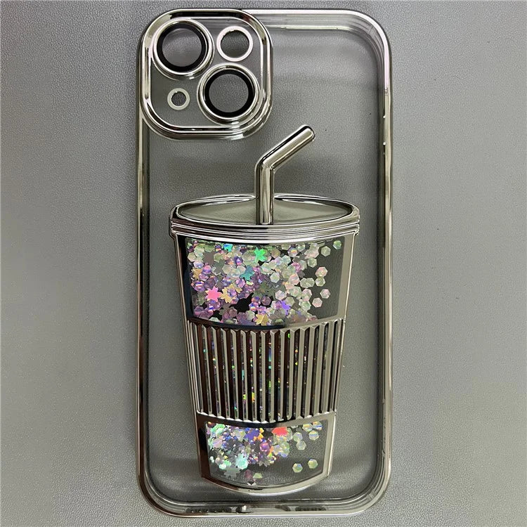 Anti-Drop Phone Cover for iPhone 14 Glittering Quicksand TPU Case Built-In Glass Lens Film
