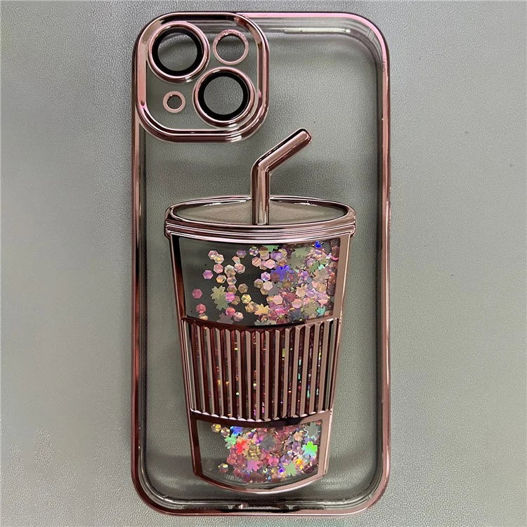 Anti-Drop Phone Cover for iPhone 14 Glittering Quicksand TPU Case Built-In Glass Lens Film