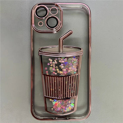 Anti-Drop Phone Cover for iPhone 14 Glittering Quicksand TPU Case Built-In Glass Lens Film