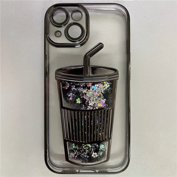 Anti-Drop Phone Cover for iPhone 14 Glittering Quicksand TPU Case Built-In Glass Lens Film