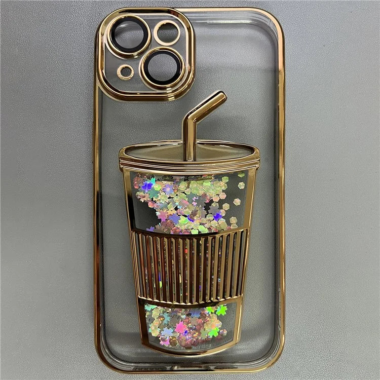 For iPhone 13 TPU Case Glitter Quicksand Phone Cover Built-In Glass Lens Film