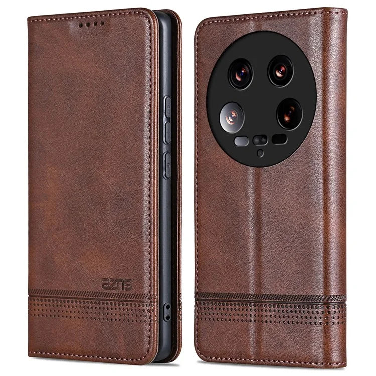 AZNS For Xiaomi 14 Ultra Leather Case Cowhide Texture Stand Wallet Phone Cover