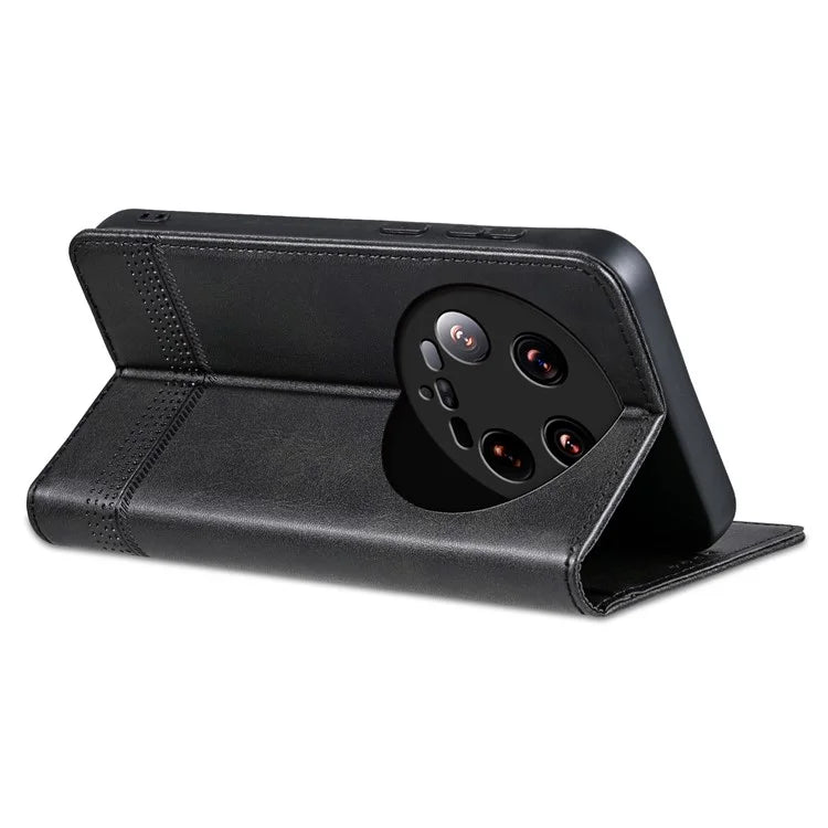 AZNS For Xiaomi 14 Ultra Leather Case Cowhide Texture Stand Wallet Phone Cover