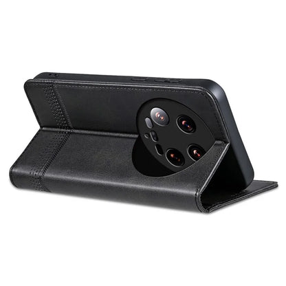 AZNS For Xiaomi 14 Ultra Leather Case Cowhide Texture Stand Wallet Phone Cover