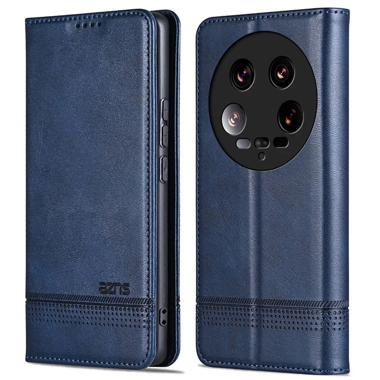 AZNS For Xiaomi 14 Ultra Leather Case Cowhide Texture Stand Wallet Phone Cover