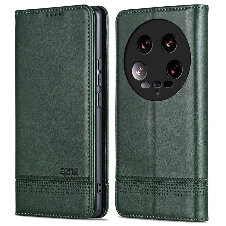 AZNS For Xiaomi 14 Ultra Leather Case Cowhide Texture Stand Wallet Phone Cover