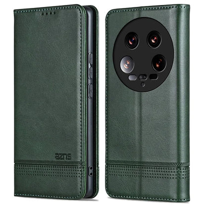 AZNS For Xiaomi 14 Ultra Leather Case Cowhide Texture Stand Wallet Phone Cover