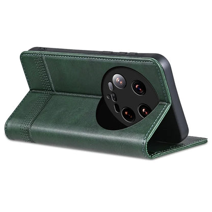 AZNS For Xiaomi 14 Ultra Leather Case Cowhide Texture Stand Wallet Phone Cover