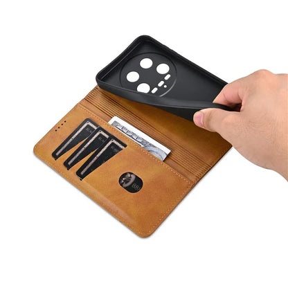 AZNS For Xiaomi 14 Ultra Leather Case Cowhide Texture Stand Wallet Phone Cover