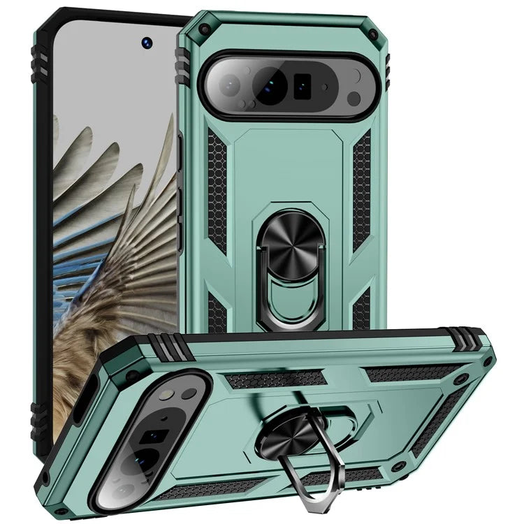 For Google Pixel 9 Pro XL Case Shockproof Kickstand PC+TPU Phone Coverish Green