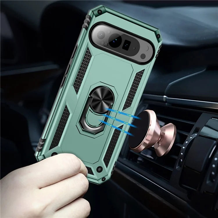 For Google Pixel 9 Pro XL Case Shockproof Kickstand PC+TPU Phone Coverish Green