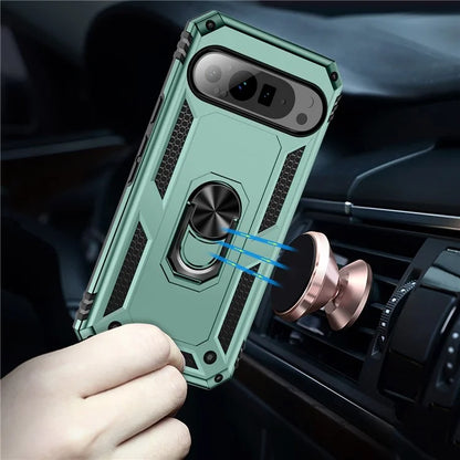 For Google Pixel 9 Pro XL Case Shockproof Kickstand PC+TPU Phone Coverish Green