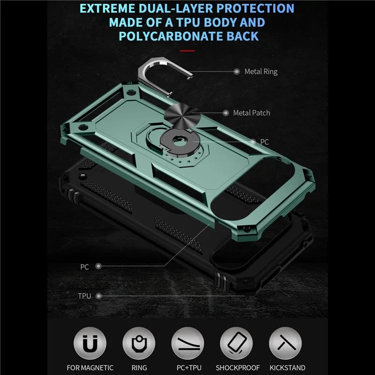 For Google Pixel 9 Pro XL Case Shockproof Kickstand PC+TPU Phone Coverish Green