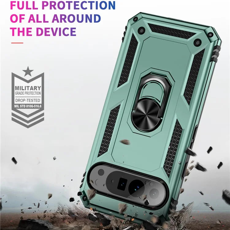 For Google Pixel 9 Pro XL Case Shockproof Kickstand PC+TPU Phone Coverish Green