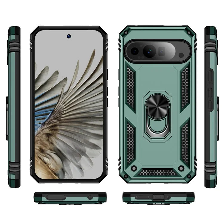For Google Pixel 9 Pro XL Case Shockproof Kickstand PC+TPU Phone Coverish Green