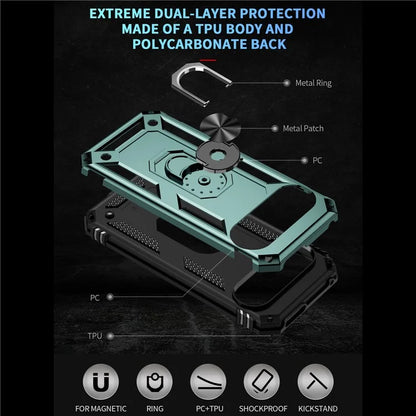 For Google Pixel 9 / Pixel 9 Pro Case Scratch-Proof PC+TPU Kickstand Phone Coverish Green