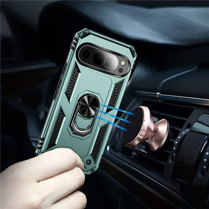For Google Pixel 9 / Pixel 9 Pro Case Scratch-Proof PC+TPU Kickstand Phone Coverish Green