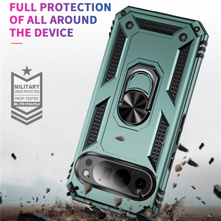 For Google Pixel 9 / Pixel 9 Pro Case Scratch-Proof PC+TPU Kickstand Phone Coverish Green