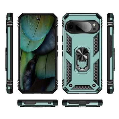 For Google Pixel 9 / Pixel 9 Pro Case Scratch-Proof PC+TPU Kickstand Phone Coverish Green