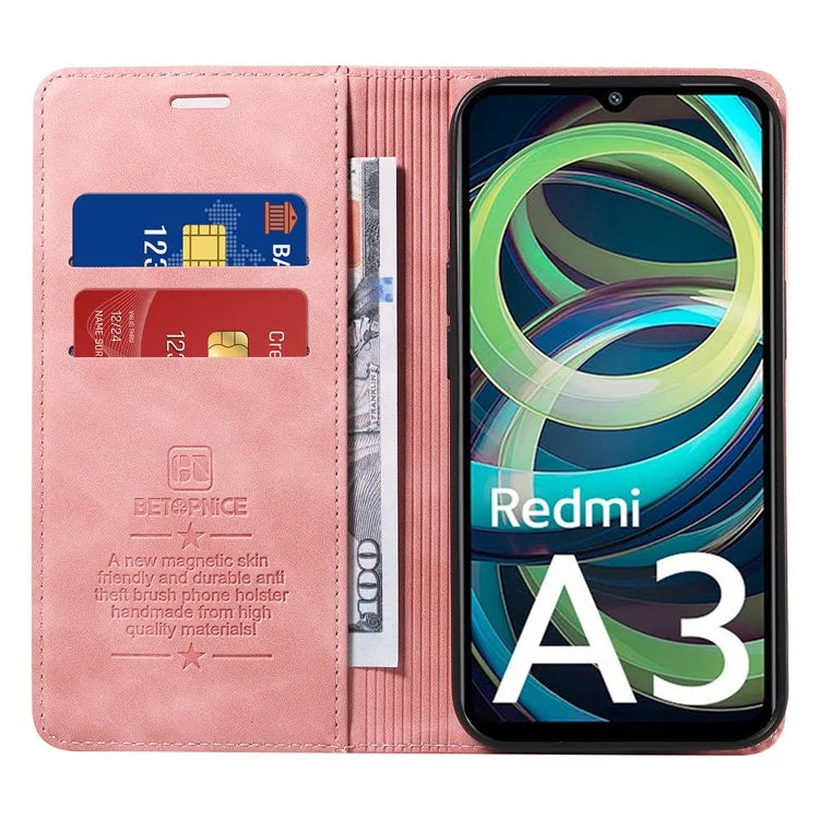 BETOPNICE 003 For Xiaomi Redmi A3 / Poco C61 4G Case RFID Blocking Wallet Leather+TPU Phone Protector
