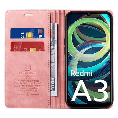 BETOPNICE 003 For Xiaomi Redmi A3 / Poco C61 4G Case RFID Blocking Wallet Leather+TPU Phone Protector