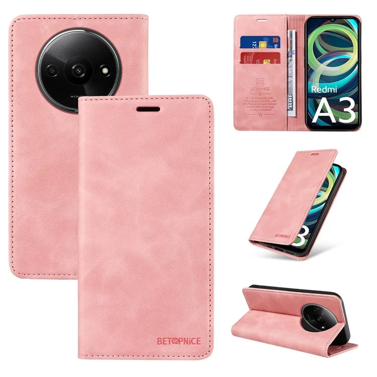 BETOPNICE 003 For Xiaomi Redmi A3 / Poco C61 4G Case RFID Blocking Wallet Leather+TPU Phone Protector