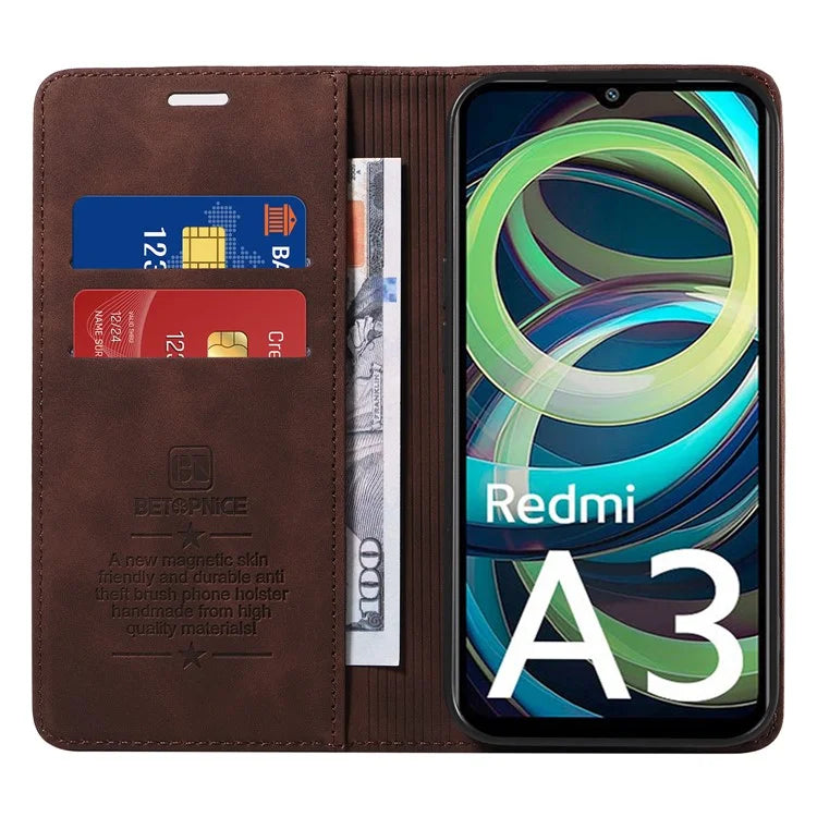 BETOPNICE 003 For Xiaomi Redmi A3 / Poco C61 4G Case RFID Blocking Wallet Leather+TPU Phone Protector