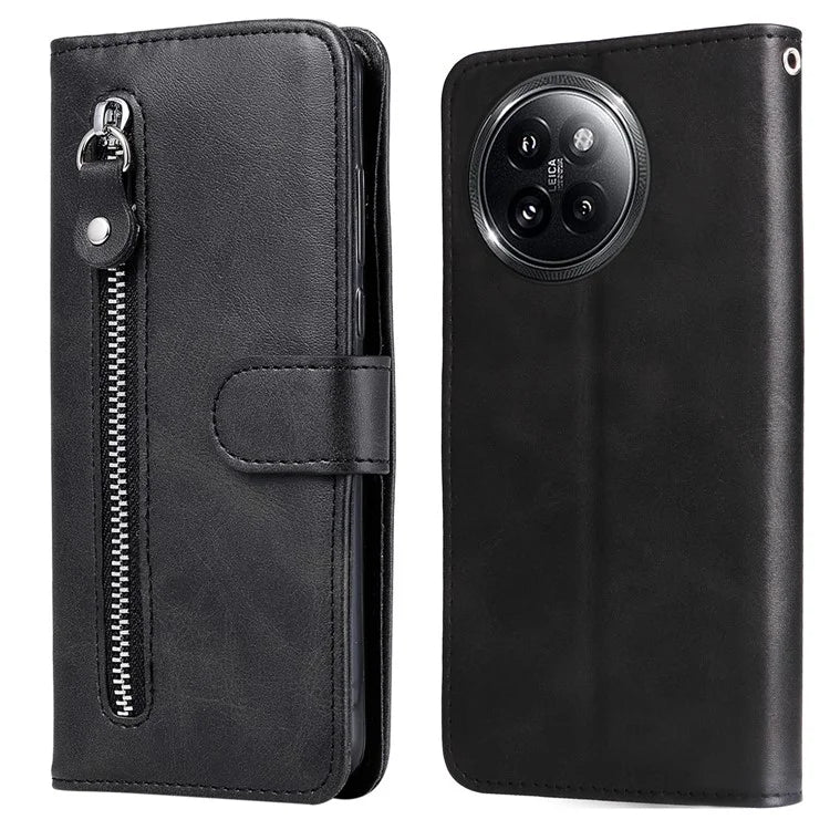 For Xiaomi Civi 4 Pro 5G / 14 Civi 5G Case Stand Calf Texture Anti-Dust Phone Cover with Zipper Pocket
