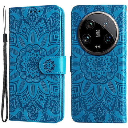 For Xiaomi 14 Ultra Case Imprinted PU Leather Stand Phone Cover with Wrist Strap