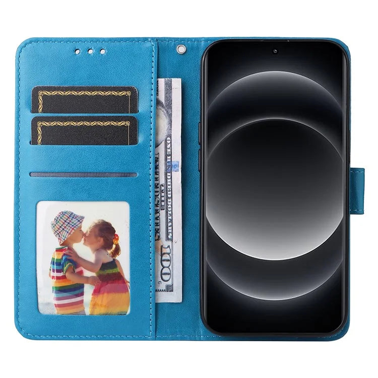 For Xiaomi 14 Ultra Case Imprinted PU Leather Stand Phone Cover with Wrist Strap