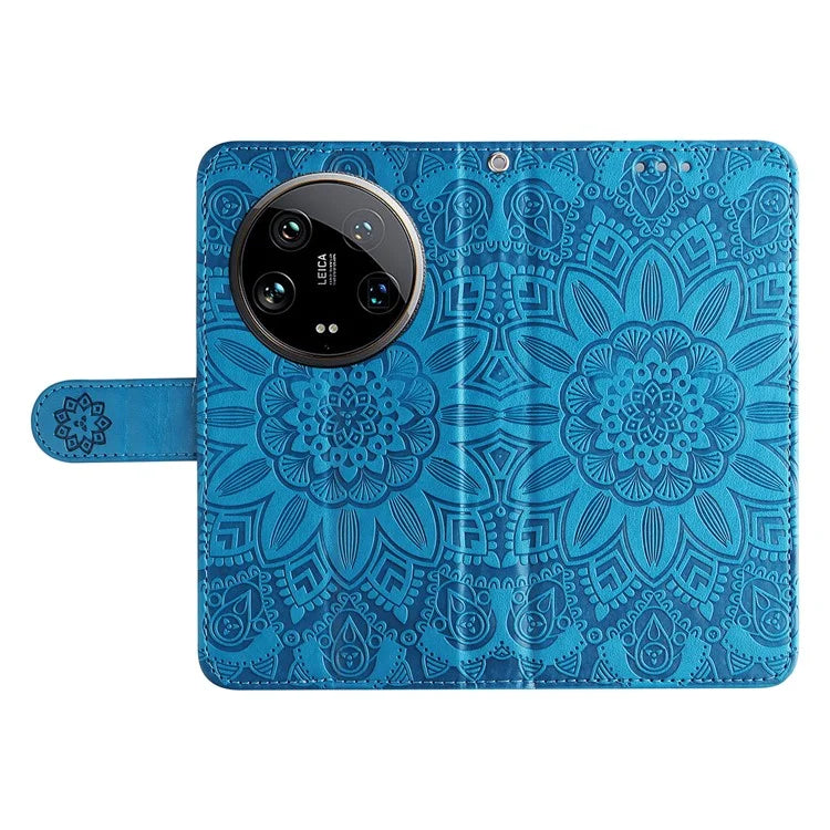 For Xiaomi 14 Ultra Case Imprinted PU Leather Stand Phone Cover with Wrist Strap