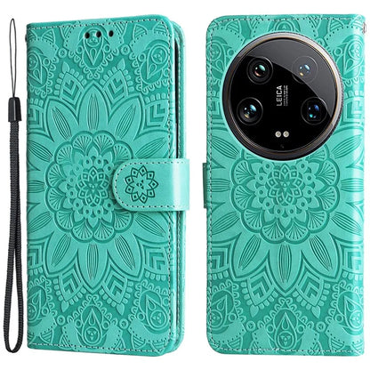 For Xiaomi 14 Ultra Case Imprinted PU Leather Stand Phone Cover with Wrist Strap