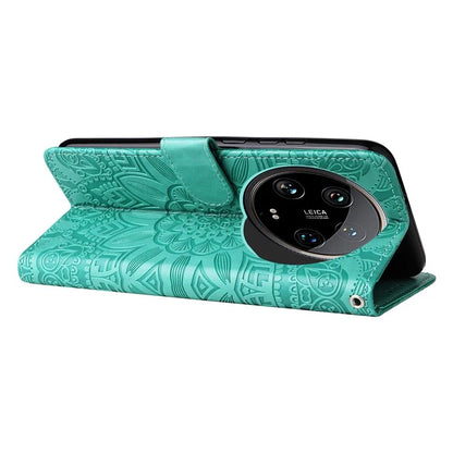 For Xiaomi 14 Ultra Case Imprinted PU Leather Stand Phone Cover with Wrist Strap