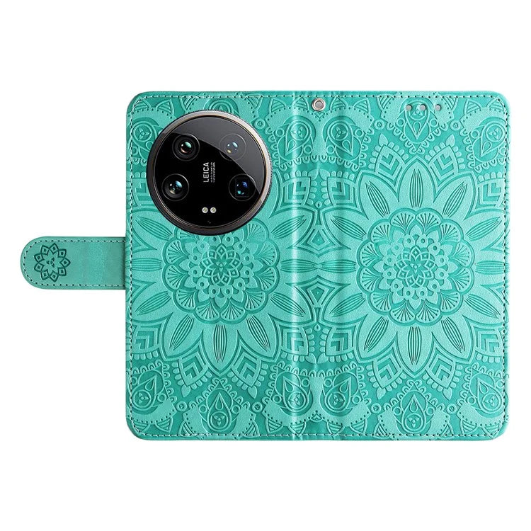For Xiaomi 14 Ultra Case Imprinted PU Leather Stand Phone Cover with Wrist Strap