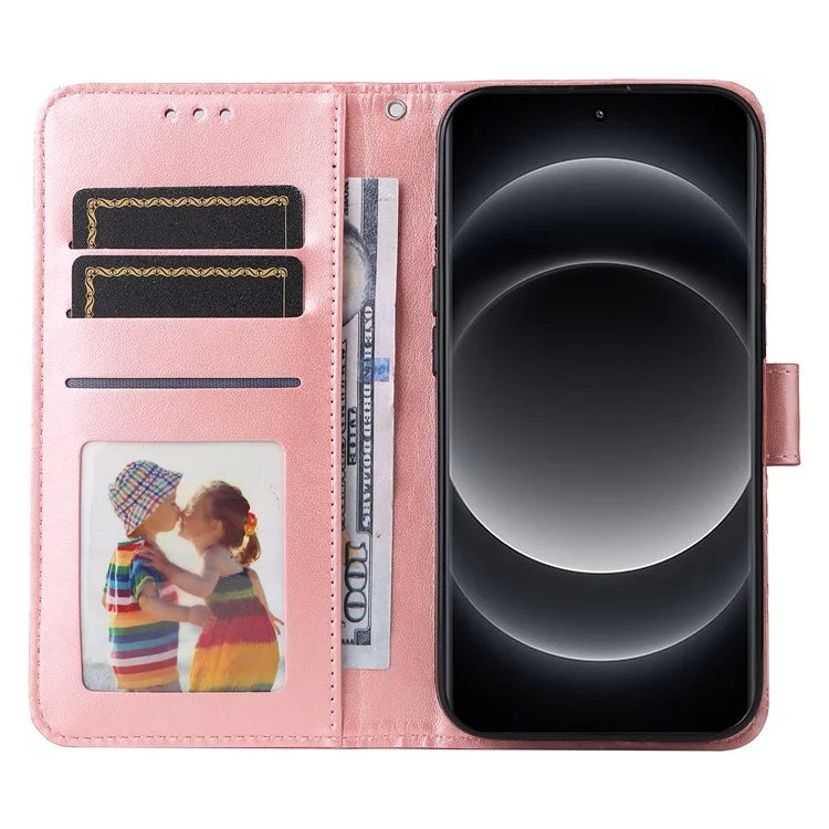 For Xiaomi 14 Ultra Case Imprinted PU Leather Stand Phone Cover with Wrist Strap