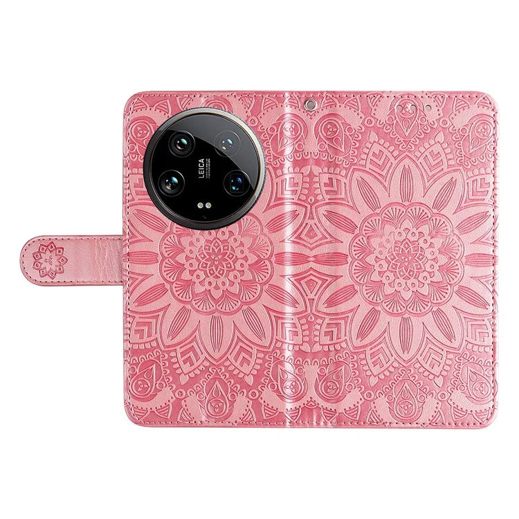 For Xiaomi 14 Ultra Case Imprinted PU Leather Stand Phone Cover with Wrist Strap