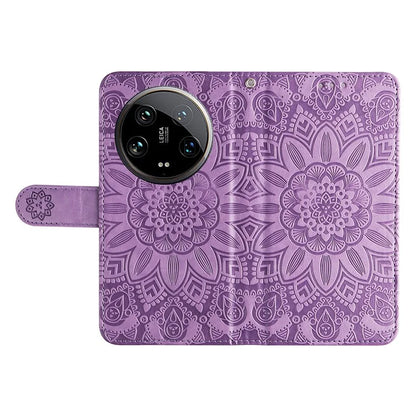 For Xiaomi 14 Ultra Case Imprinted PU Leather Stand Phone Cover with Wrist Strap