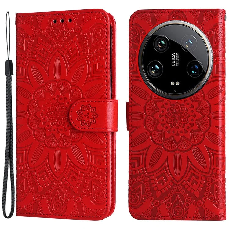 For Xiaomi 14 Ultra Case Imprinted PU Leather Stand Phone Cover with Wrist Strap