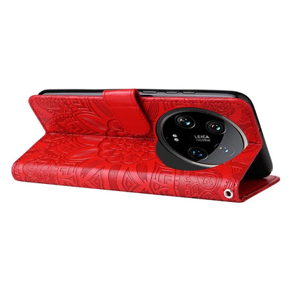 For Xiaomi 14 Ultra Case Imprinted PU Leather Stand Phone Cover with Wrist Strap