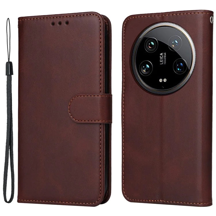 For Xiaomi 14 Ultra Case 3 Slots Holder Calf Texture Magnetic Clasp Phone Cover