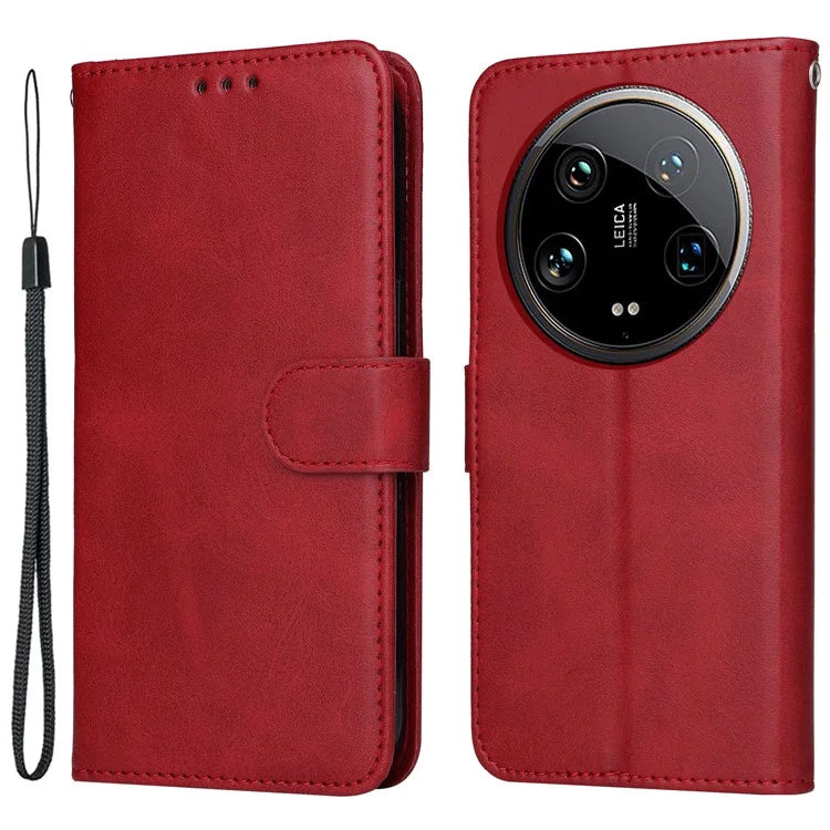 For Xiaomi 14 Ultra Case 3 Slots Holder Calf Texture Magnetic Clasp Phone Cover