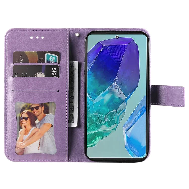 For Samsung Galaxy M55 5G / C55 5G / F55 5G Case Flower Imprinted Leather Phone Wallet Cover